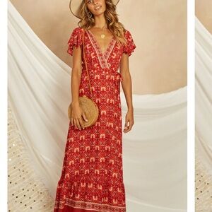 Elegant Red Floral Maxi Dress